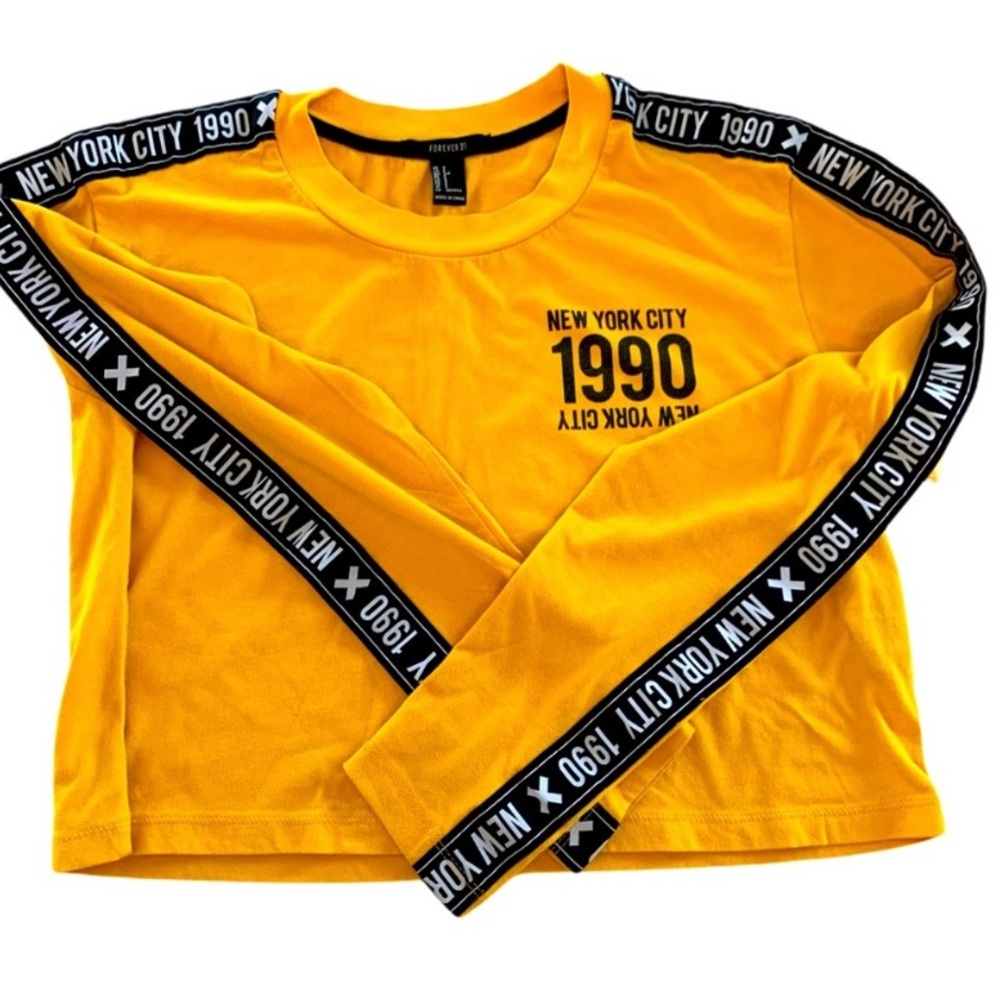 Forever 21 Cropped Yellow Long Sleeve Shirt